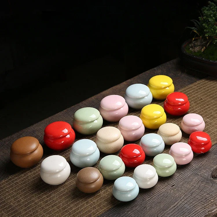Tea Canister Ceramic Storage Jar Airtight Container 8 Mini Tea Box Glazed Ceramic Jar Storage Boxes Pottery Airtight Coffee Kitchen Food Pots Ointment