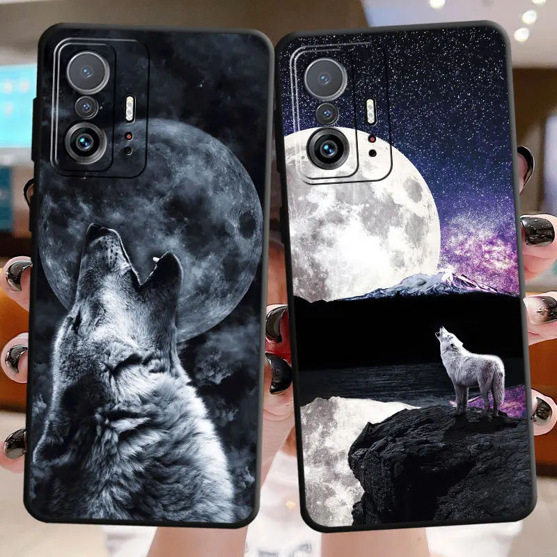 Custodia Per Xiaomi Mi 11 Lite 12T 10T Pro Note 10 12 Lite 11T Cc9 Pro 13 12T Pro 13 Pro Black Soft Cover Luxury Moon Roaring Wolf