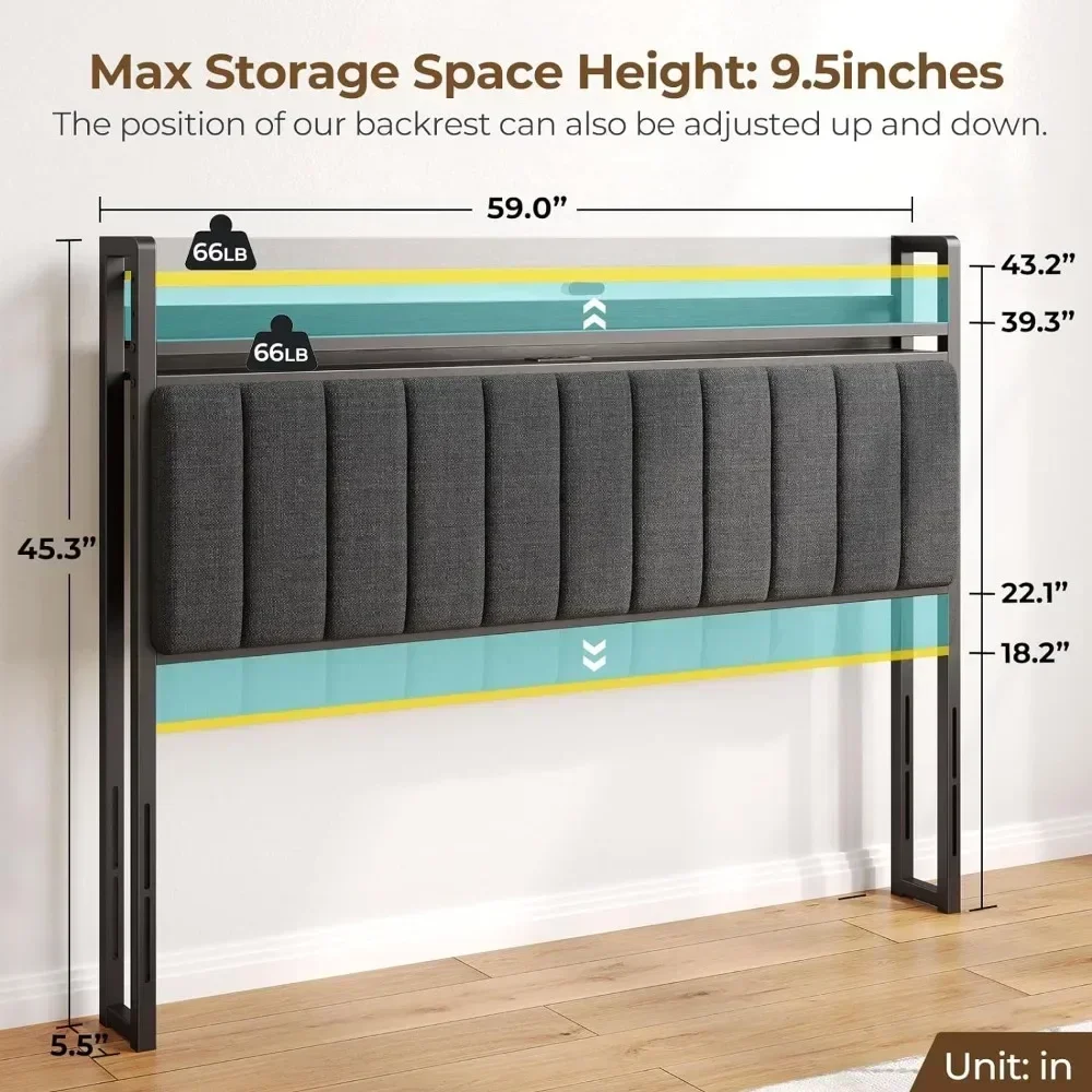 Full bed/twin/king bed headboard with storage space, 60000 DIY LED lights with USB, adjustable height, high quality