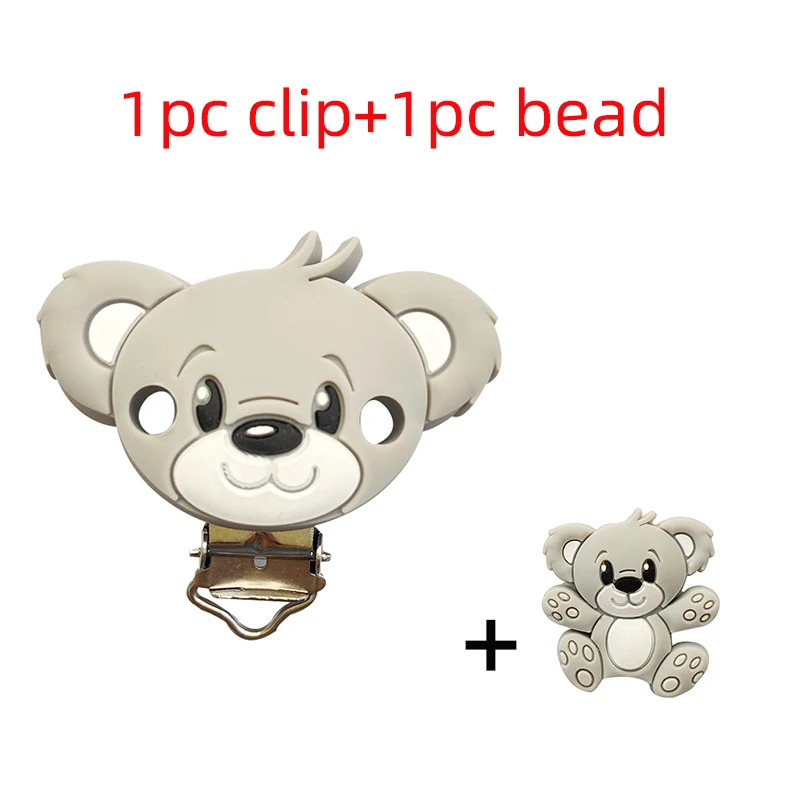 2pc/ set of BPA cartoon animal silicone teething toy fox panda elephant food-grade silicone nipple necklace clip baby toy gift 5