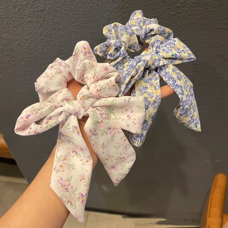 

Женская шифоновая резинка для волос с принтом, с бантом