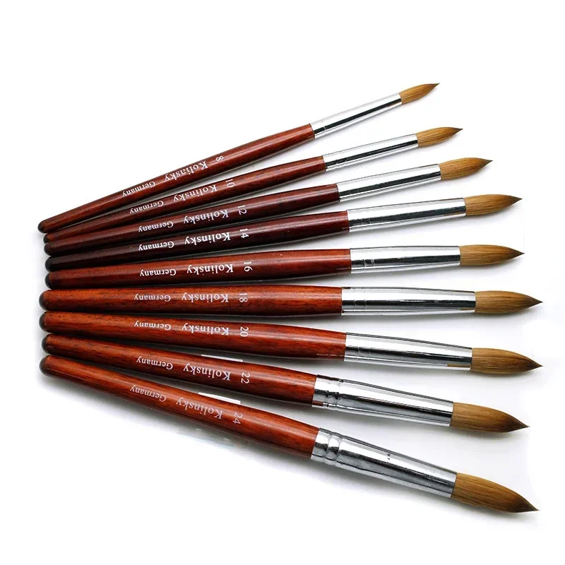 Kolinsky Acrylic Nail Brush Red Nail Art Mink Brush Wood Handle Gel Builder Manicure Brush Drawing Tools Size 8-24 for Beginner 4