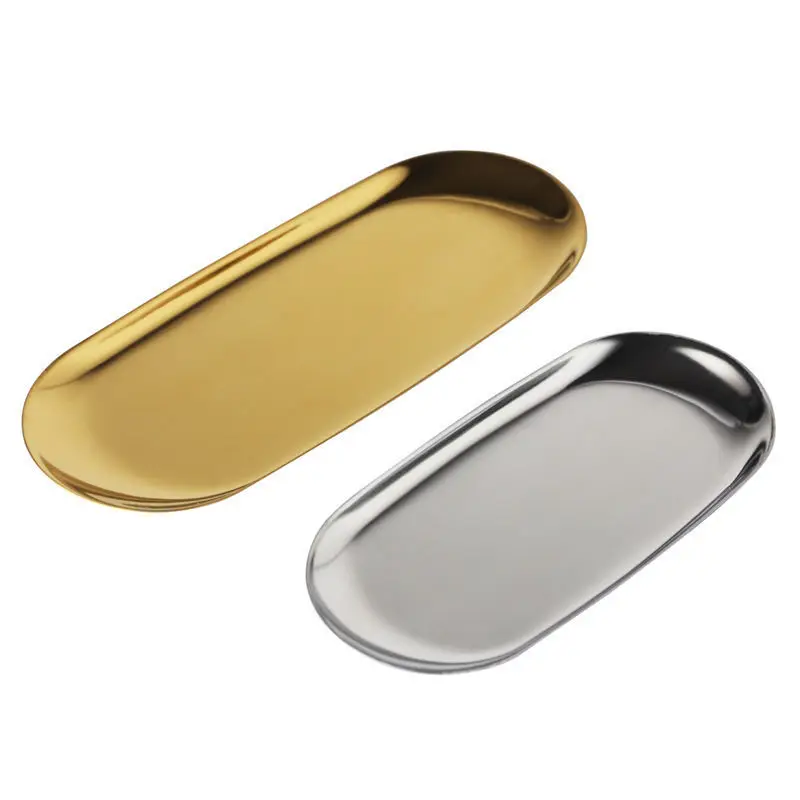 Stainless Steel European Oval Gold Tray Thickened Western Food Dessert Single Layer Flat Tray Jewelry Item Multi-Purpose Storage 6