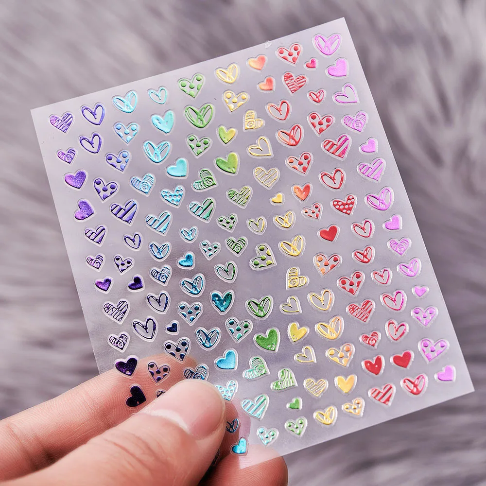 

3D Colorful Love Heart Design Nail Stickers 8*10cm Valentine's Day Heart Self-Adhesive Slider Decals Manicure Decoration