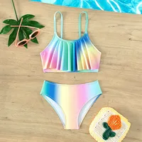 Girls' Tie-dye Printed Swimwear Kids Girls Swimsuit Two Pieces Bikini Set Ruffle Bathing Suits Flounced Tankini Swimwear 아기 수영복 2