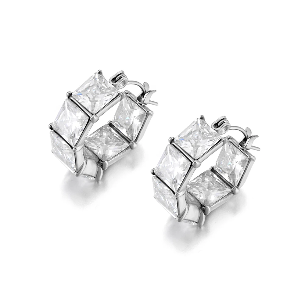 JeeMango Trendy quadratischer Kristall-Zirkonia-Creolen-Ohrring für Damen, Edelstahl, modisch, glänzend, CZ-Ohrschmuck, Geburtstagsgeschenk, E26066 – Detail 2
