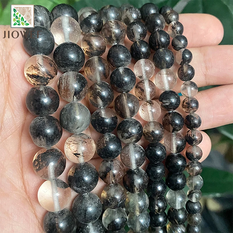 Natürliche Glatte Schwarz Spitze Quarz Runde Perlen DIY Armband Ohrringe Zubehör für Schmuck Machen 15 "Strand 4 6 8 10 12 14MM – Detail 2