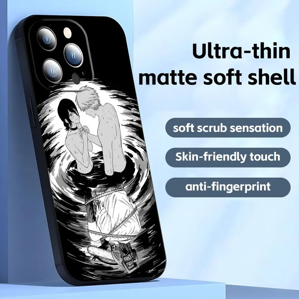 Premium Anime Chainsaw Man Shockproof Phone Case - Soft Black Cover