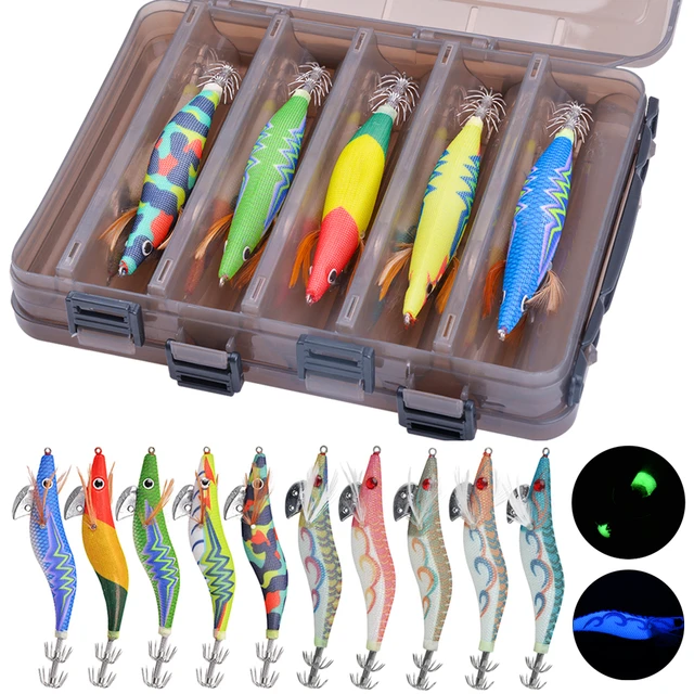 10Pcs/Box Luminous Squid Jig Shrimp Bait Lifelike Simulation Squid