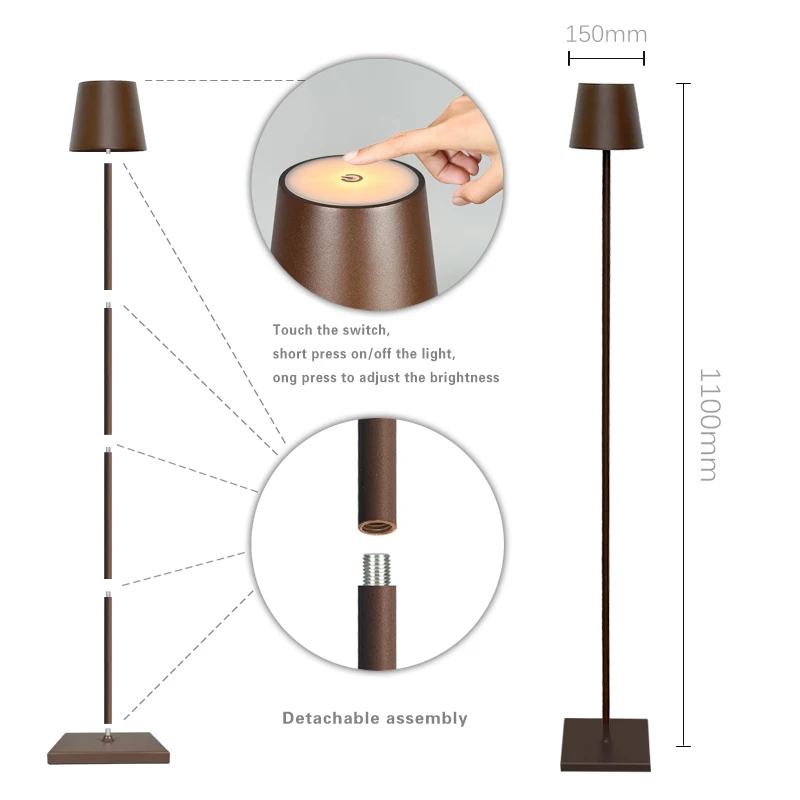 Lampadaire sans fil, version minimaliste annuelle, intensité variable infiniment tactile, adapté au salon, café, 2023