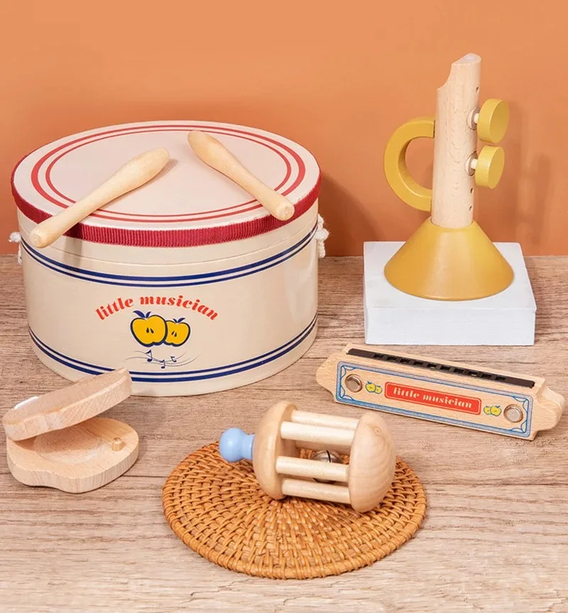 Wooden Xylophone Drum Set For Toddlers,Montessori Baby Musical Instruments Toys, Drum Set Percussion Instruments Musical Toys 6