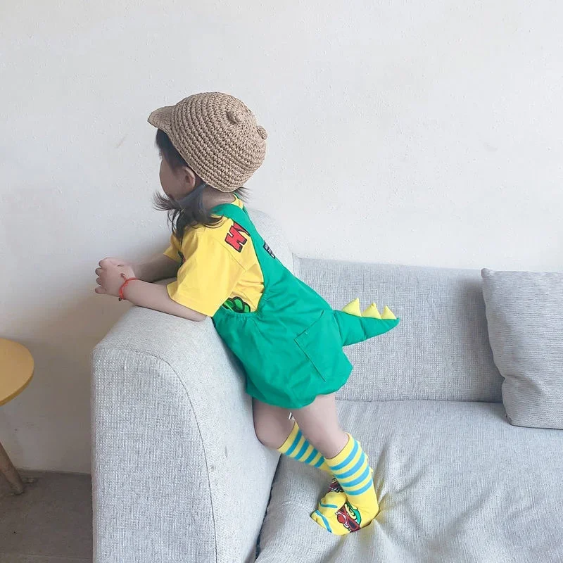 

Хлопковые детские подтяжки с динозавром, летняя одежда, детские милые трехмерные штаны с мультяшным рисунком, летние шорты для мальчиков и девочек