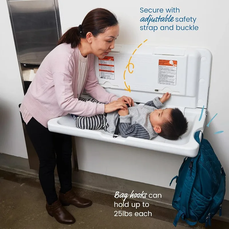

Children's Horizontal Diaper Changing Table, Wall Mounted, White Granite