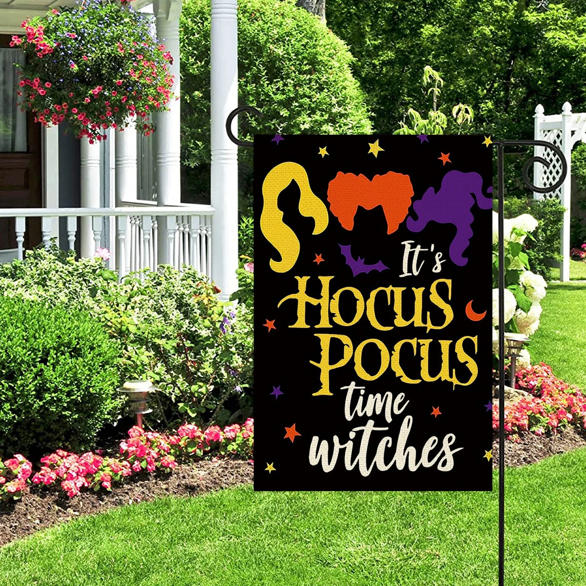 1 Pz It'S Hocus Pocus Time Witches Pattern Lino Cotone Garden Flag Banner Indoor Outdoor Home Garden Hanging Decor