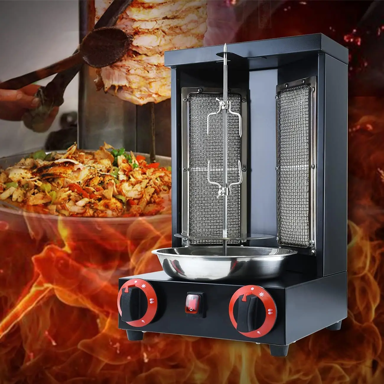 Shawarma Machine Countertop Rotisserie Grill Kebab Vertical Rotisserie Propane Turkish Chicken Doner Kebab Broiler wih 2 Burners 5