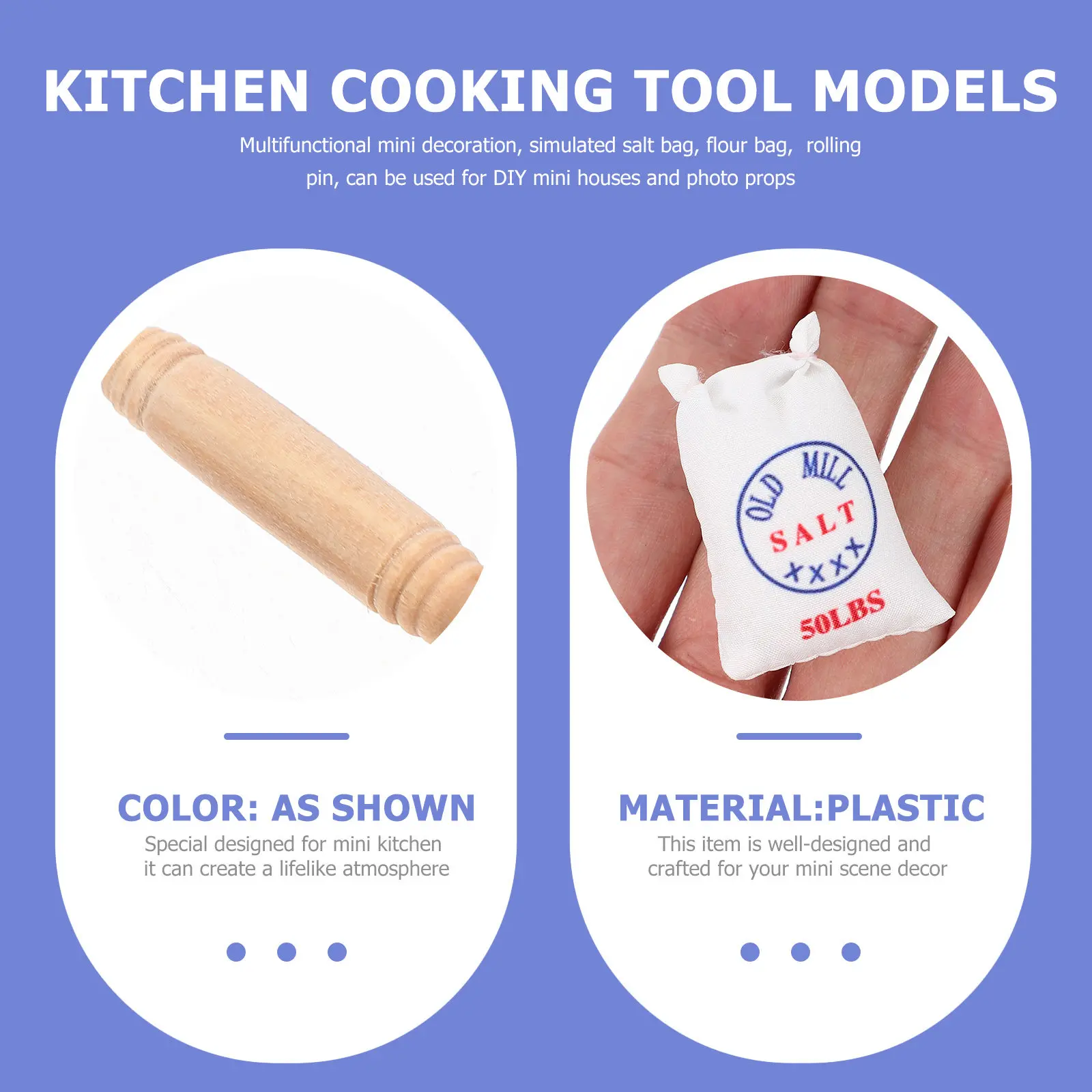 1세트 미니 하우스 주방 소품 시뮬레이션 밀가루 소금 봉지 롤링핀 장면 액세서리 어린이 장난감 미니어처 베이킹 장면