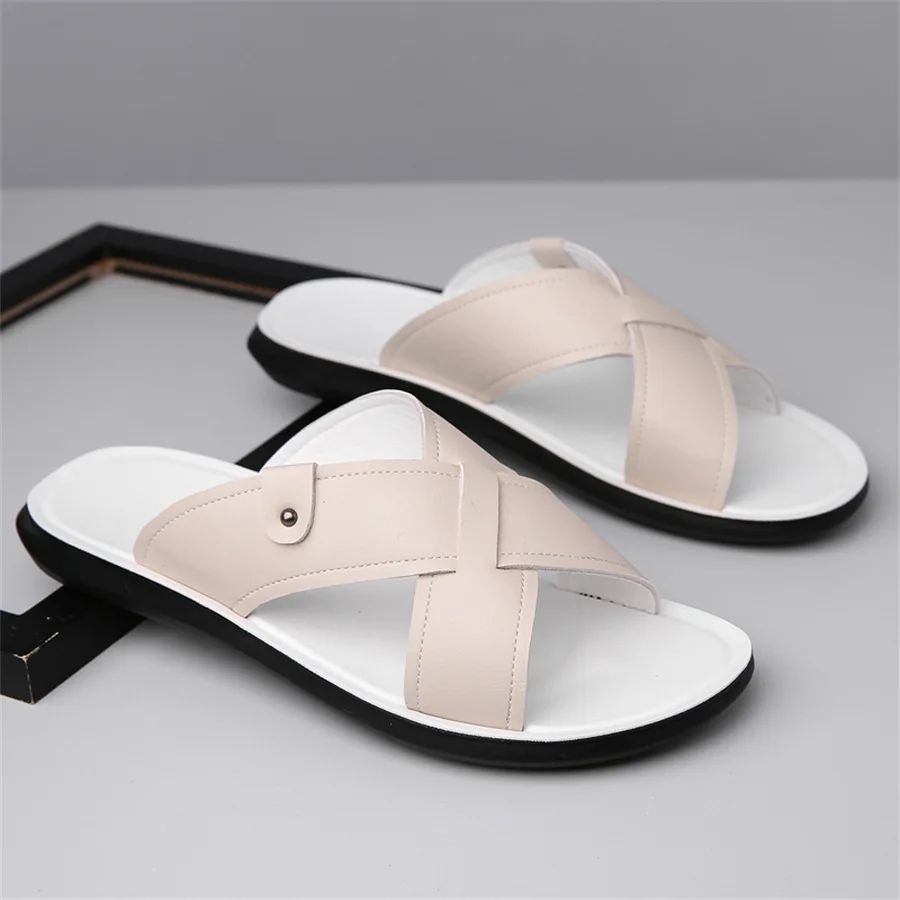 Summer Men Slippers Leather Slippers Casual Flat Men Non Slip Beach Slide Flip Flops Size48