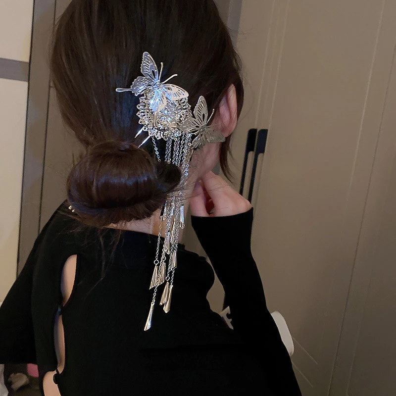 

Chinese Ancient Style Butterfly Flower Tassel Hairpin Fashion Hanfu Hairpin Metal Hair Accessories