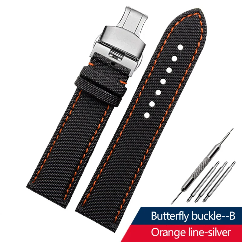 thumbnail image 1 of Correa de reloj de lona de nailon de 20 mm, 21 mm y 22 mm con base de cuero para Seiko No. 5 Water Ghost Citizen BM8475 Tudor Black Shield Bracelet, 1 of 5