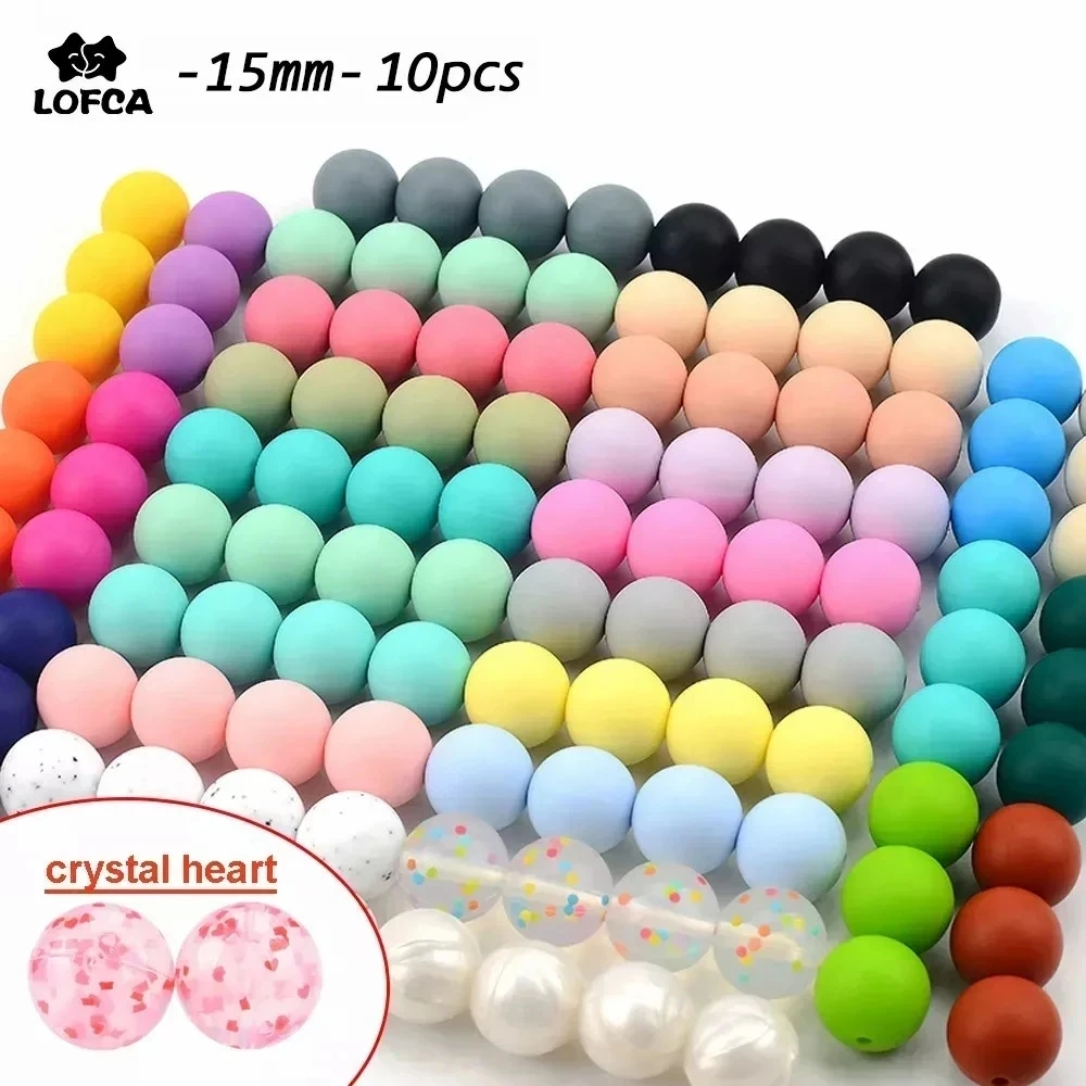 Perles rondes en silicone colorées pour les dents de bébé,accessoire pour jouets et anneaux de dentition pour les tout-petits, de qualité alimentaire, à mâcher, pour porte sucette, 10 pièces de 15 mm, joli cadeau,