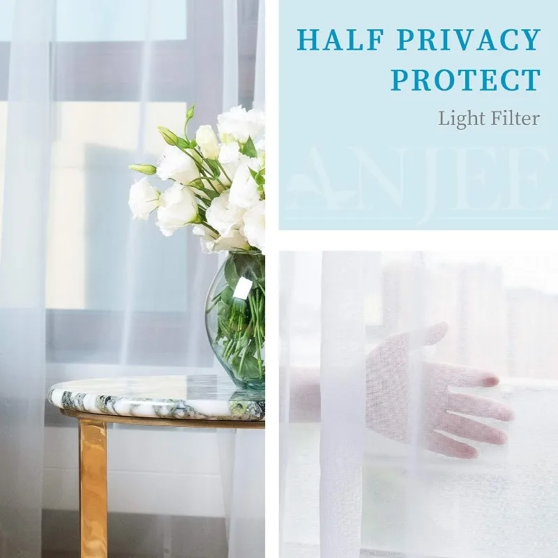 4 Panels White Sheer Curtains 108 inches Long Rod Pocket Semi Sheer Curtain Translucency Balance Privacy Voile Window Drapes 4
