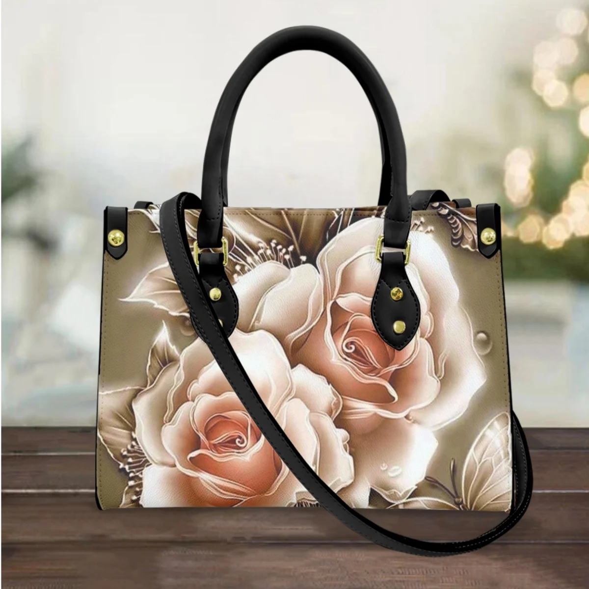 FORUDESIGNS Flowers Rose Shoulder Handbags Beautiful Designs Leather Hand Bag Women Tote Bags Creative Fashion High Street