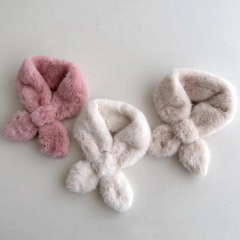 New Brand Scarf for Baby Warm Scarves Girls Winter Toddler Rabbit Fur Cross Knitting Wool Scarf for Kids Soft Collar Scarves