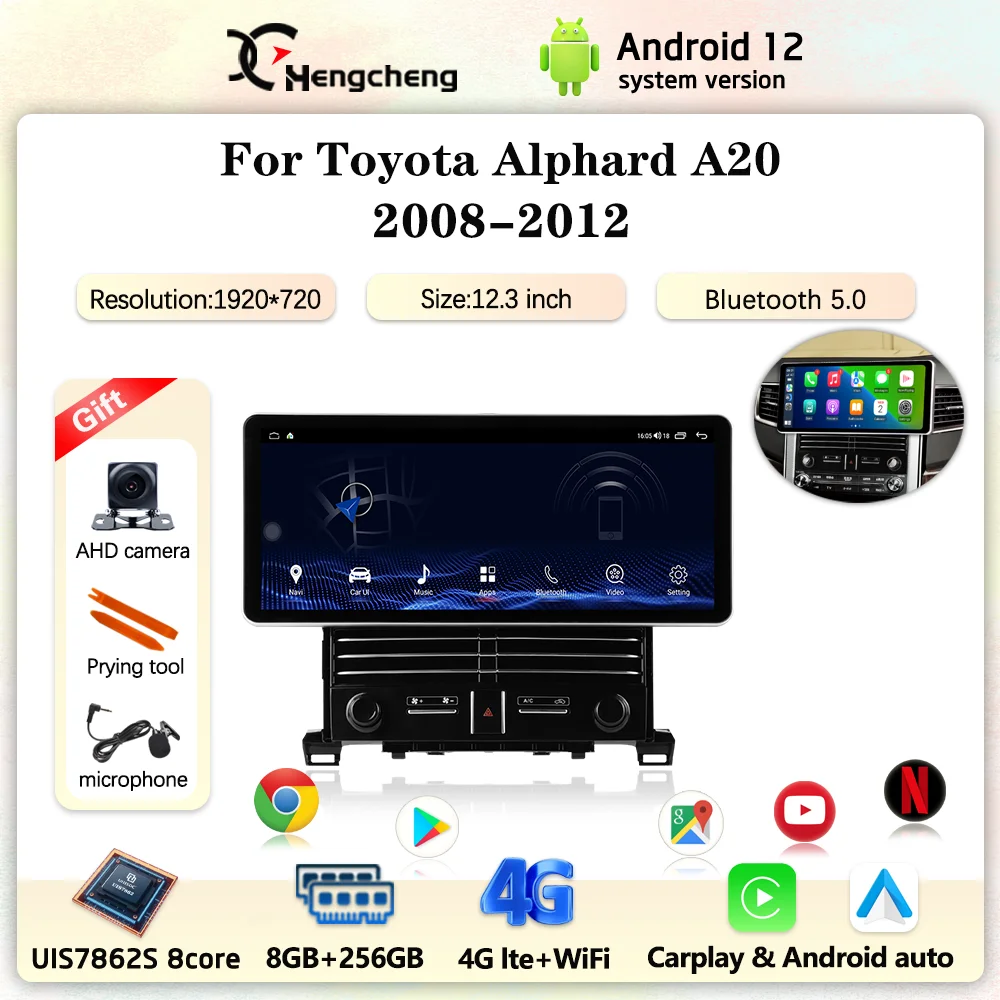 

Автомобильный мультимедийный плеер для Toyota Alphard A20, 12,3-2008 дюймов, GPS-навигация, радио, Android 2012, 8 ядер, 8 + 256 ГГц, Carplay, автостерео