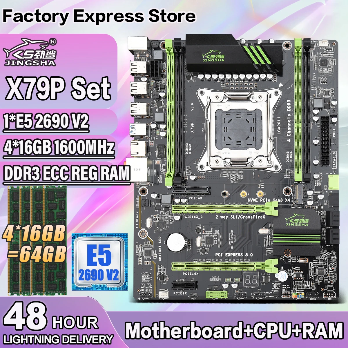 JINGSHA Conjunto de placa base X79 LGA 2011 con procesador E5 2690V2 ...