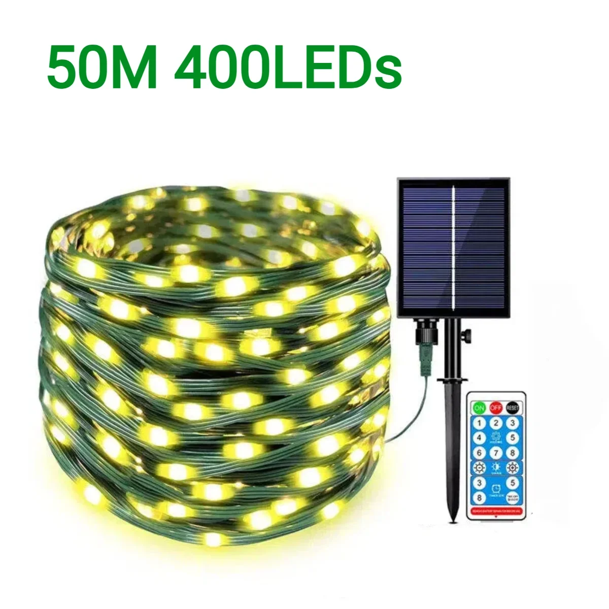 Solarpanel-LED-Lichterkette für den Außenbereich, mit Gummi überzogener Draht, hochwertig, wasserdicht, 50 m bis 10 m, mit 8 Modi für Weihnachtsfest
