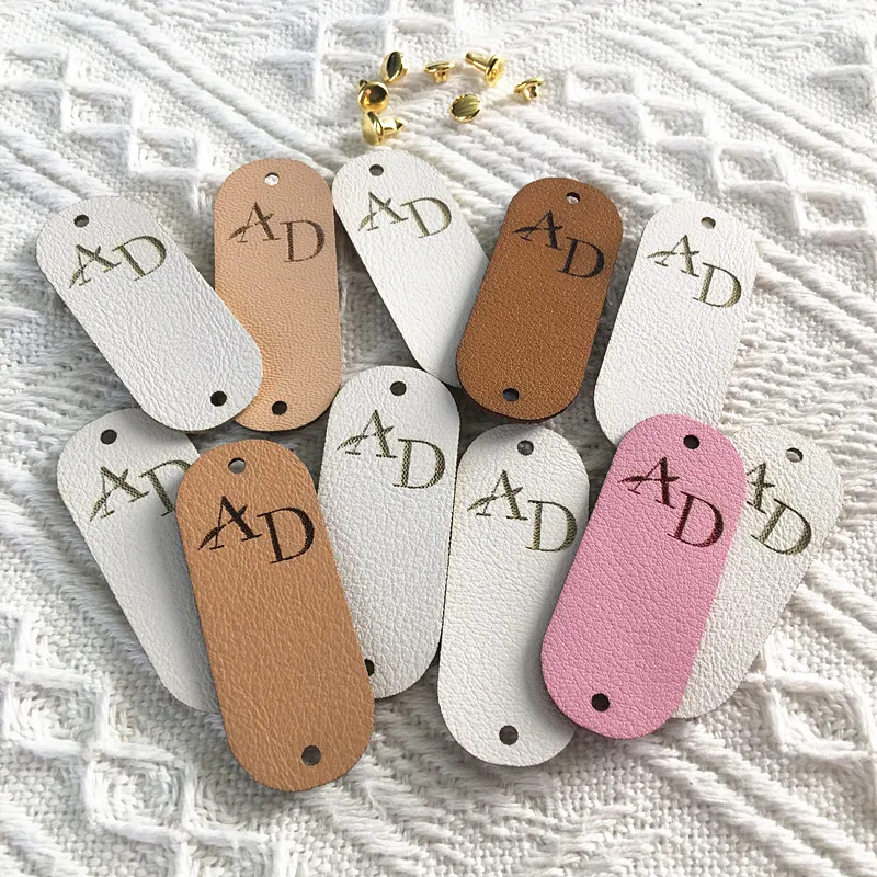 30pcs Leather labels for handmade items Sewing Accessories label for  clothes hats Custom name logo tags for Knitting crochet