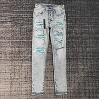 men diamond sequinces distressed lt blue jeans 1