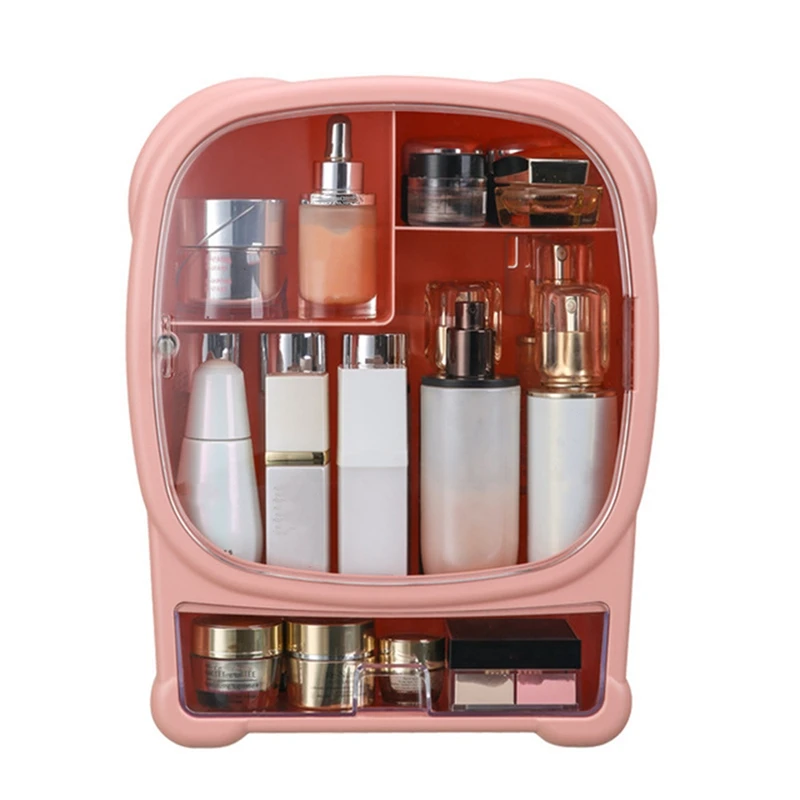 

LBER Bathroom Perforation-Free Wall-Mounted Skin Care Product Rack Dust-Proof Makeup Organizer Lipstick Storage Makeup Box