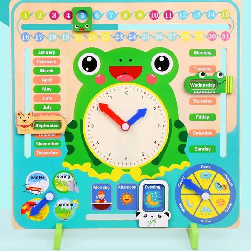 Kids Wooden Montessori Toys Weather Season Calendar Clock Time Cognition Preschool English Education Teaching Toys For Kids Gift 4