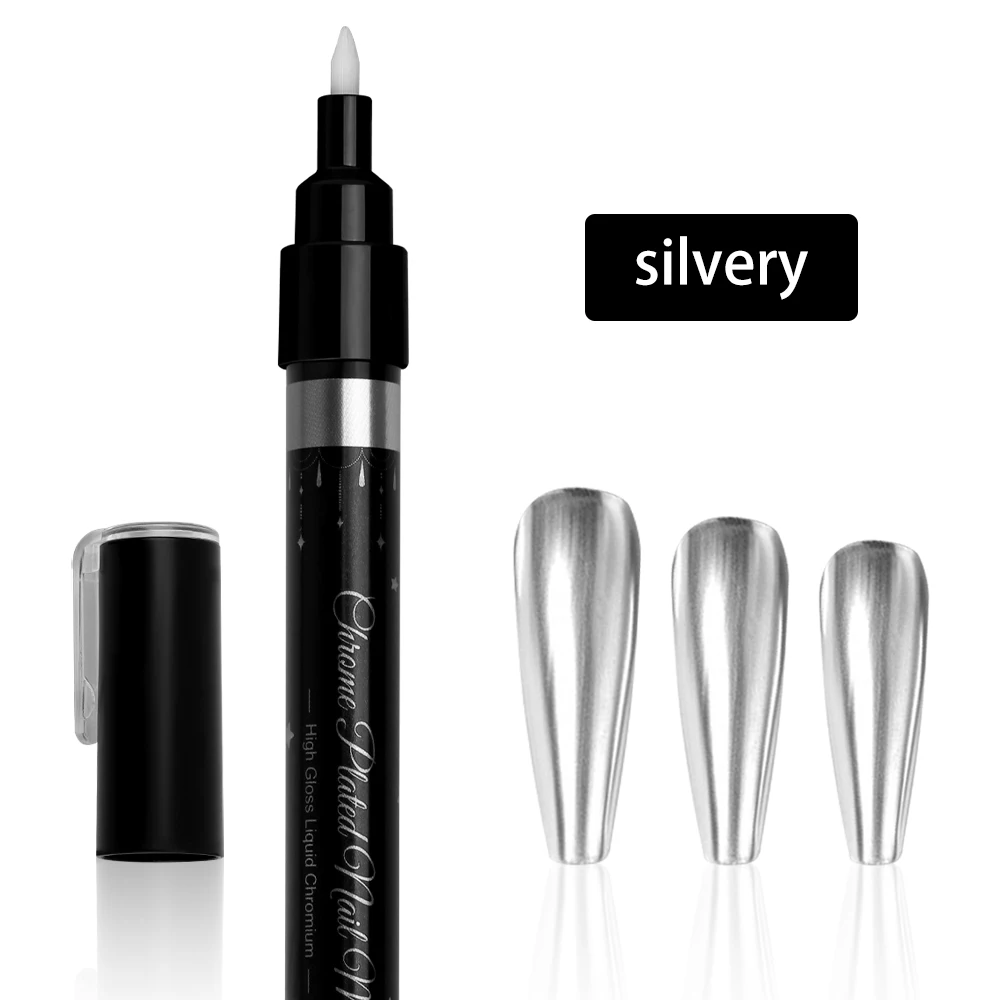 Nail Liner Brush Mark Paint Lines Stripe Painting Flower Pen Nail Art Manicure Metal Pen， Waterproof Reflective Gloss Chrome Pen 4