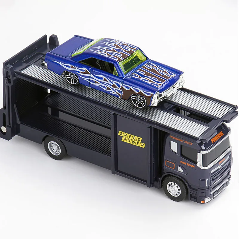 Scale 1:64 Container Alloy Trailer Model Toy Car Diecast Metal Movable Joint Pull Back Rescue Engineering Vehicles Gifts for Kid