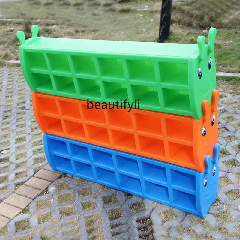 Caterpillar shoe cabinet teaching kindergarten playground children double plastic storage rack cartoon