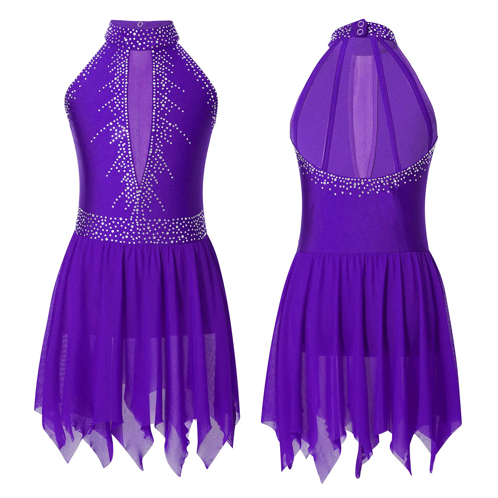 thumbnail image 1 of Niños Niñas Gimnasia Rítmica Ballet Jersey patinaje artístico vestido de baile falda tutú brillante Rhinestone traje lírico Ropa de baile, 1 of 5