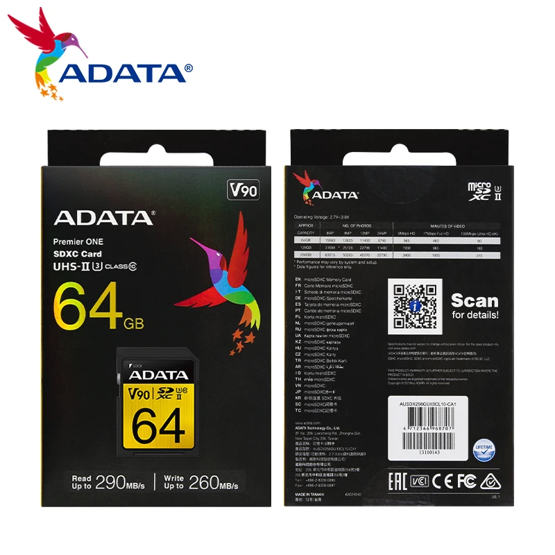  ADATA ̾ ONE SDXC 64GB V90 UHS-II U3 128GB 256GB  ÷ SD ī TF ī ޸ ī 4K/8K ī޶ 