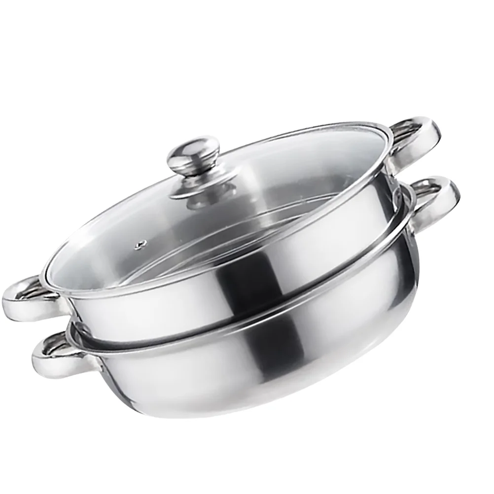 

28cm Multifunctional Steam Pot Double Layers Stockpot Stainless Steel Steamer Cooking Boiler Silver