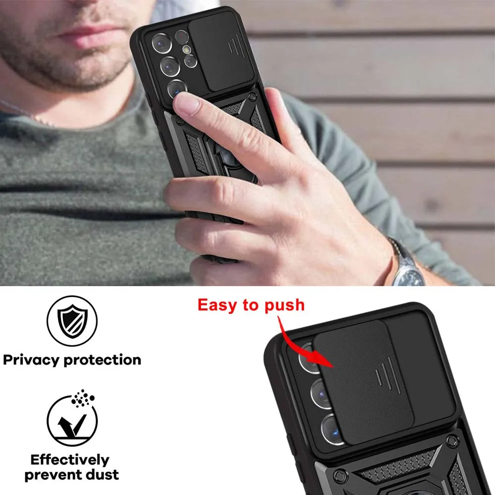 Rugged Slide Camera Lens Protector Armor Case with Military-Grade Bumpers and Ring Cover