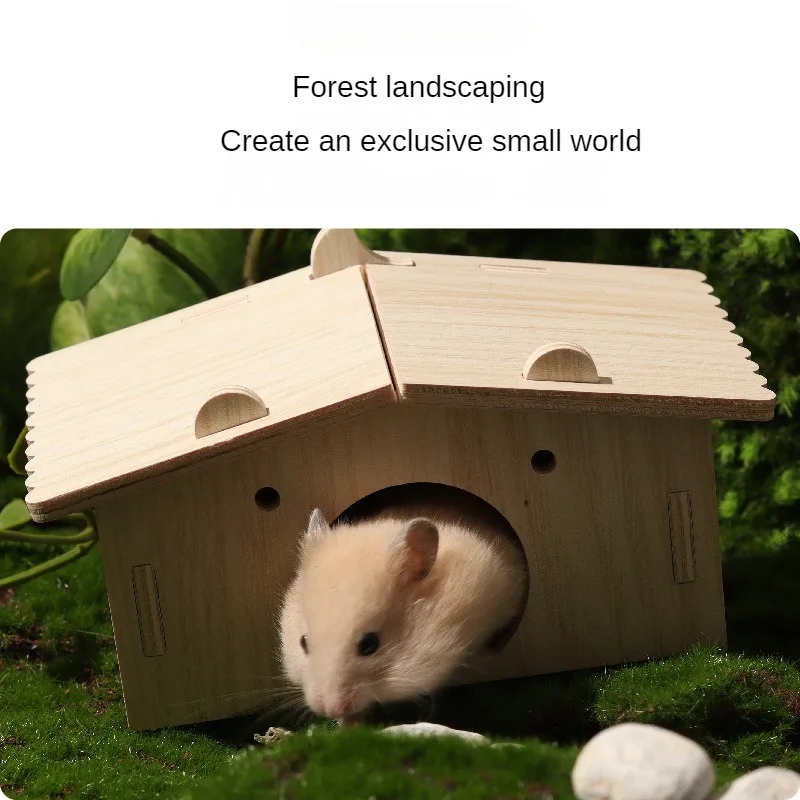Golden Bear Totoro Landscape Small Toy Hamster Solid Wood Cabin Small Animal Supplies Swing Arch Bridge House Decoration