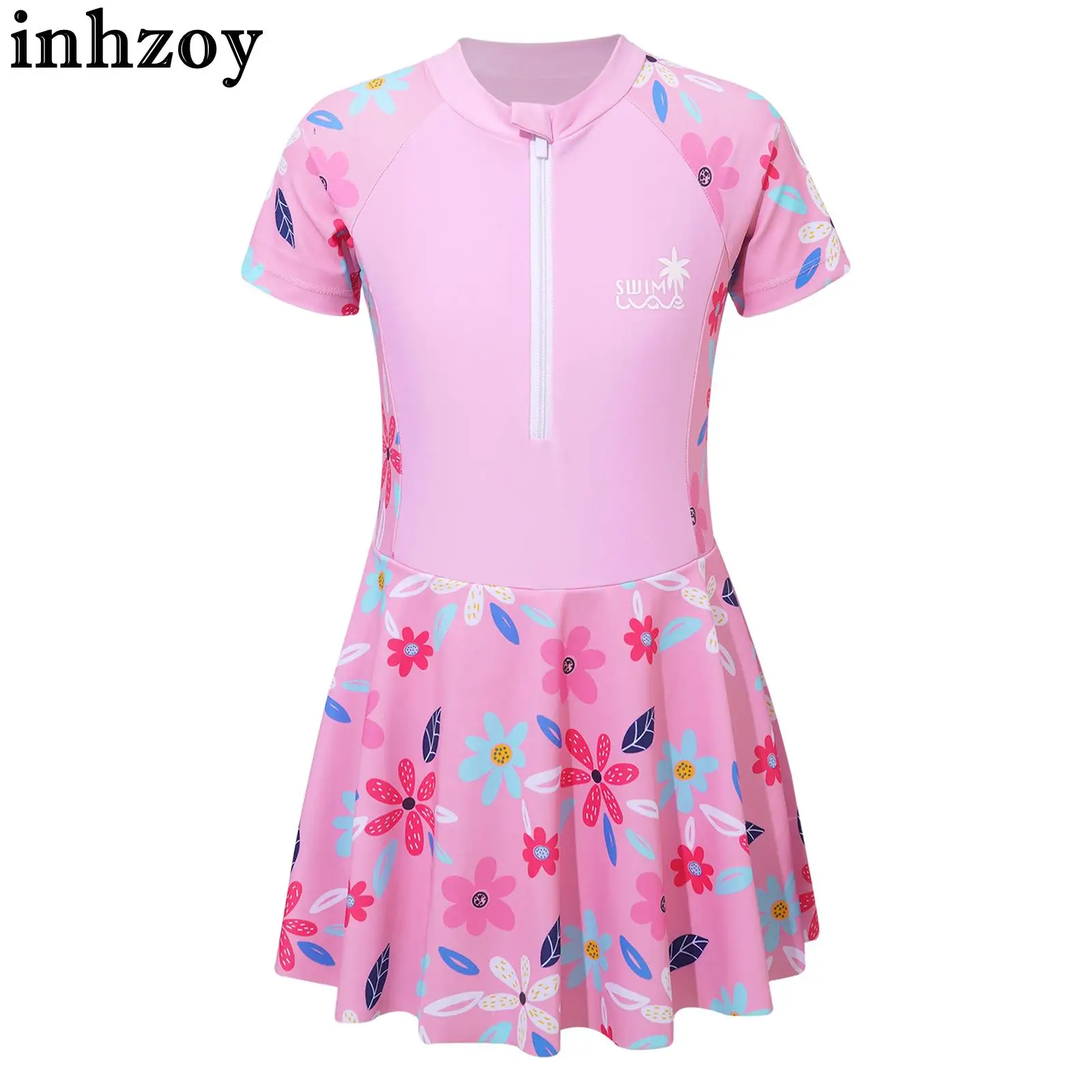 Costume Da Bagno Intero Con Stampa Floreale Per Bambina Costume Da Bagno Con Cerniera A Maniche Corte Con Pantaloncini Incorporati Rush Guard Pool Bea