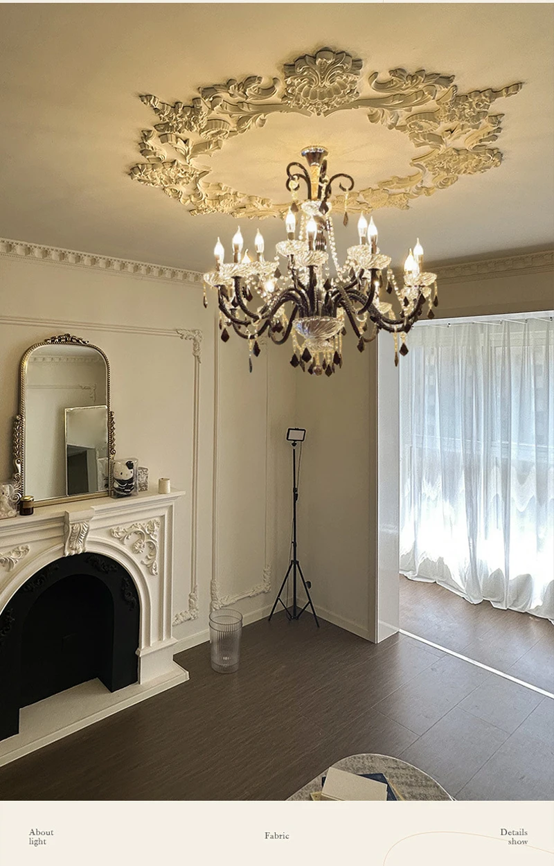 Description Picture 5 of itemEuropean retro luxury noble crystal LED chandelier villa restaurant hall bar coffee shop living room high-end chandelier