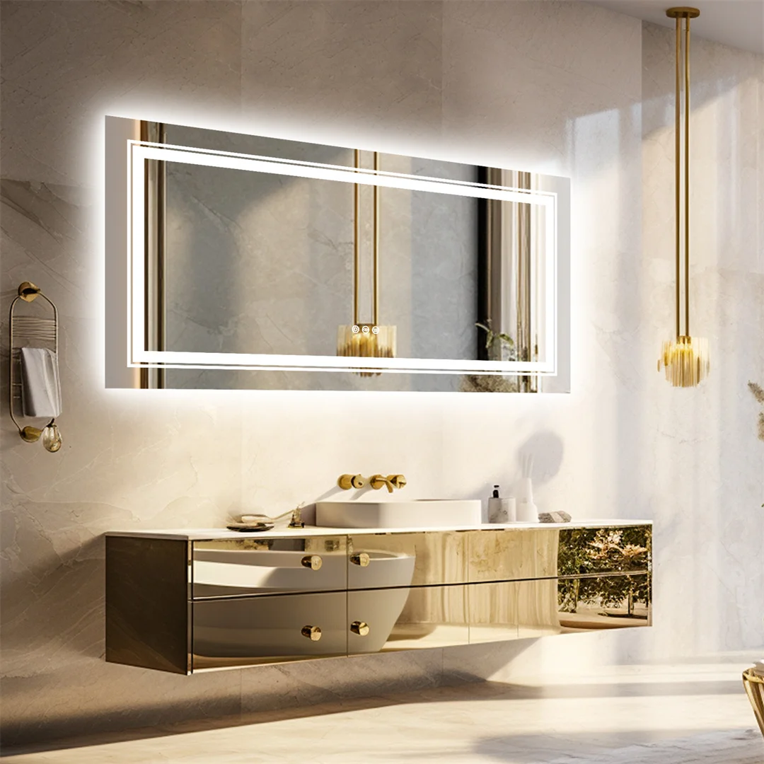 LUVODI Specchio grande illuminato Specchio da bagno doppio per lavabo Specchio da salone a figura intera con luci a 3 colori che attenuano  13
