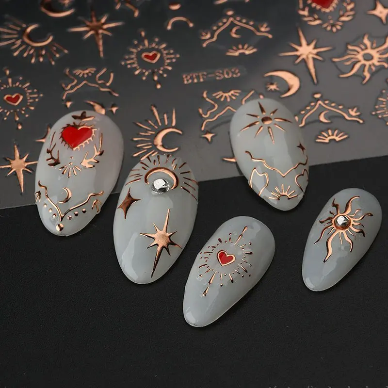 

1Pc 5D Bronzing Gold Moon Star Nail Sticker Retro Metal Heart Bohemia Styles Decals Self Adhesive Embossed Nail Stickers#hotsale