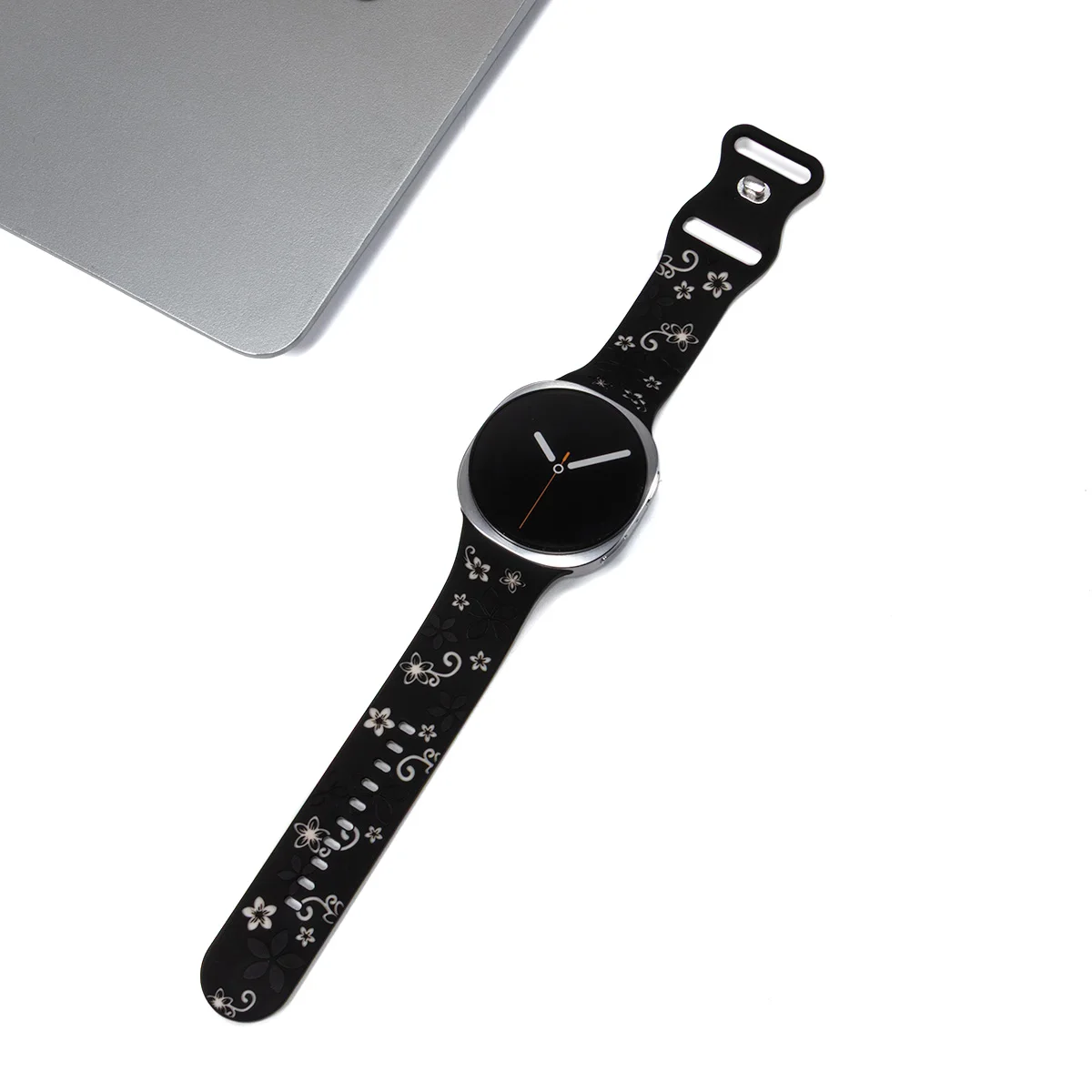 Two-Tone Engraved Flower Sport Silicone Band - No Gap Bracelet