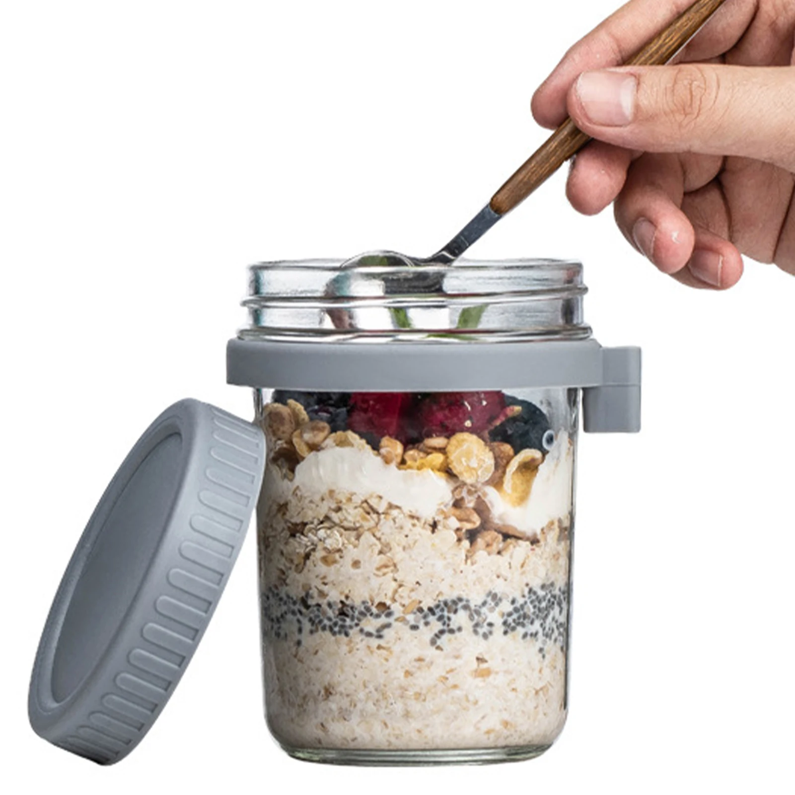 Overnight Oats Jars Portable Oatmeal Container With Measurement Marks