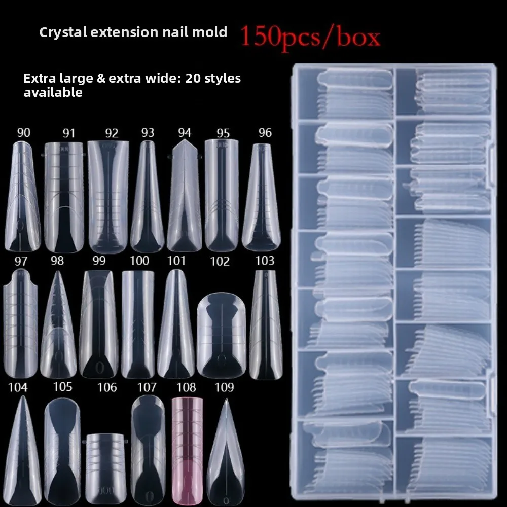 150pcs Coffin Shape Sandwich Nail Forms Almond Shape Natural Clear Double-Sided Fake Nails Clear Extension No-Trace False Nails