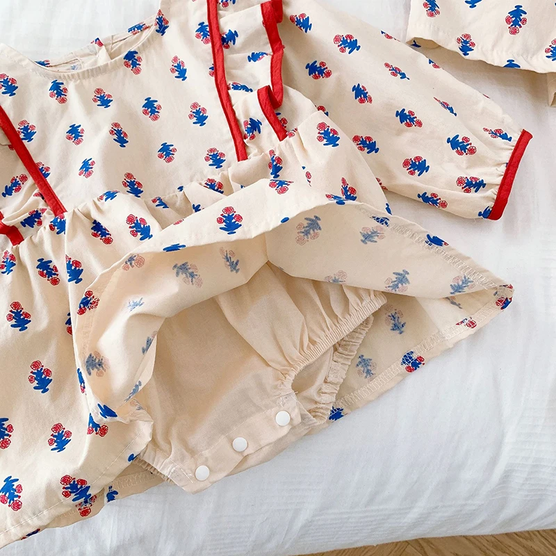 Girls Long Sleeved Floral Baby Bodysuit Dress